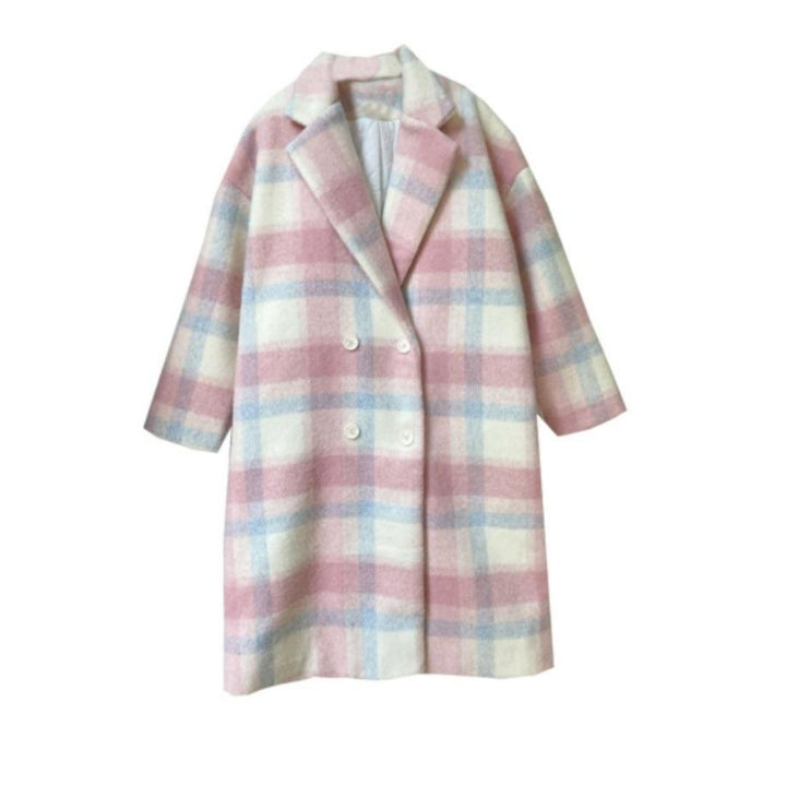 Damira - Women's Wool Blend Coat with Pastel Check Pattern
