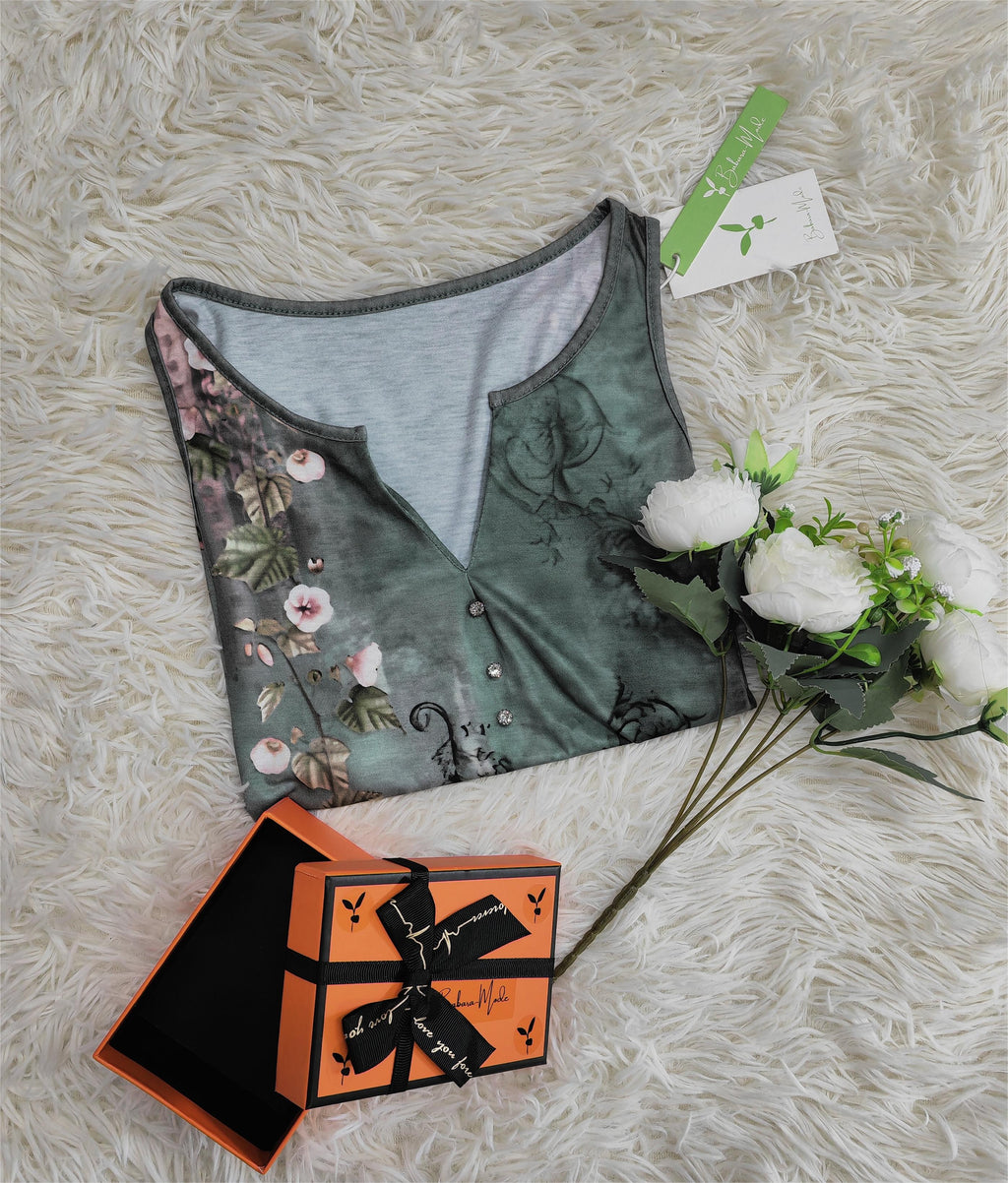 Débardeur à motif floral aquarelle sans manches