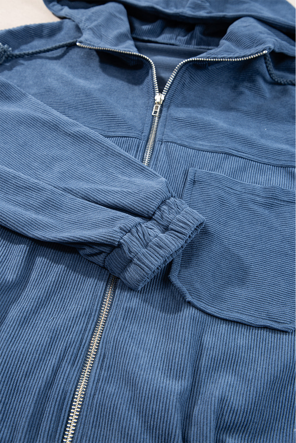 Veste à Capuche Teal avec Fermeture Éclair et Cordon de Serrage