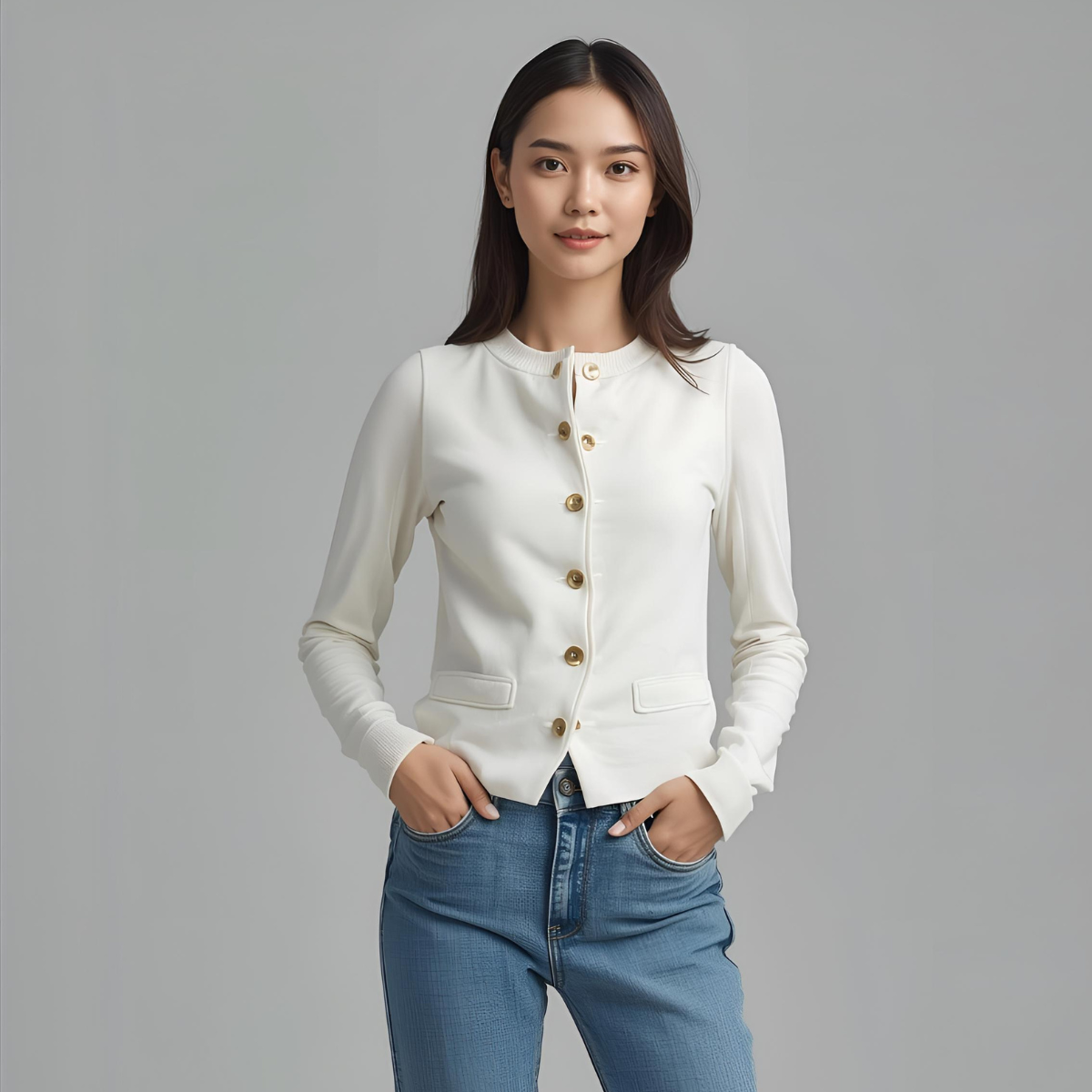 BIANCAEL | Élégant Gilet Blanc Décontracté avec Accents Dorés