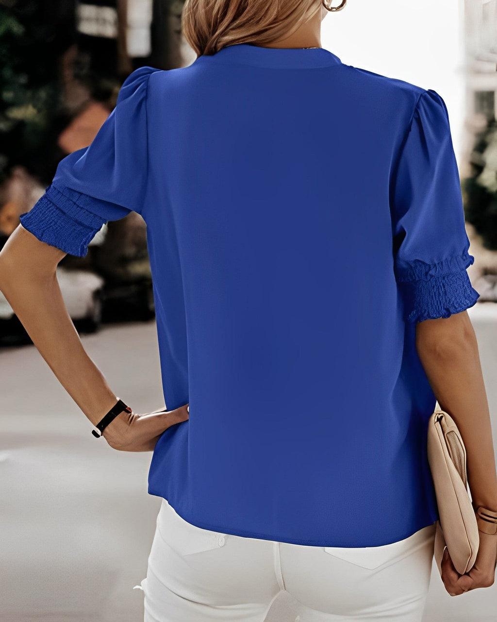 Blouse à Col V et Manches Courtes