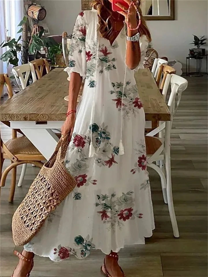 Elegant Floral Maxi Viscose Robe
