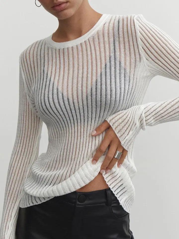 Chic Transparent Top with Elegant Stripes