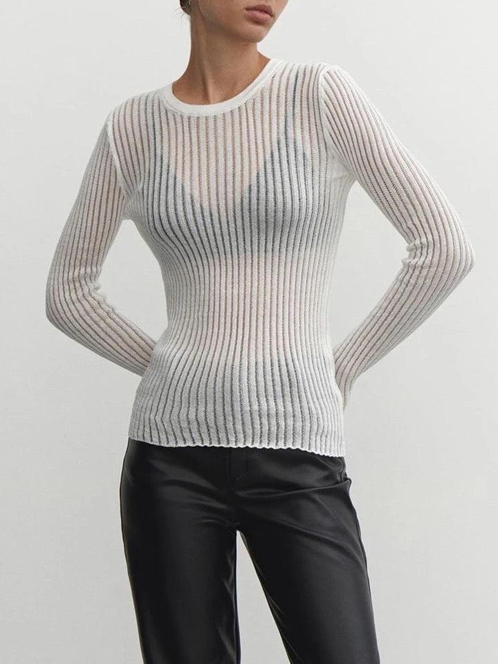 Chic Transparent Top with Elegant Stripes