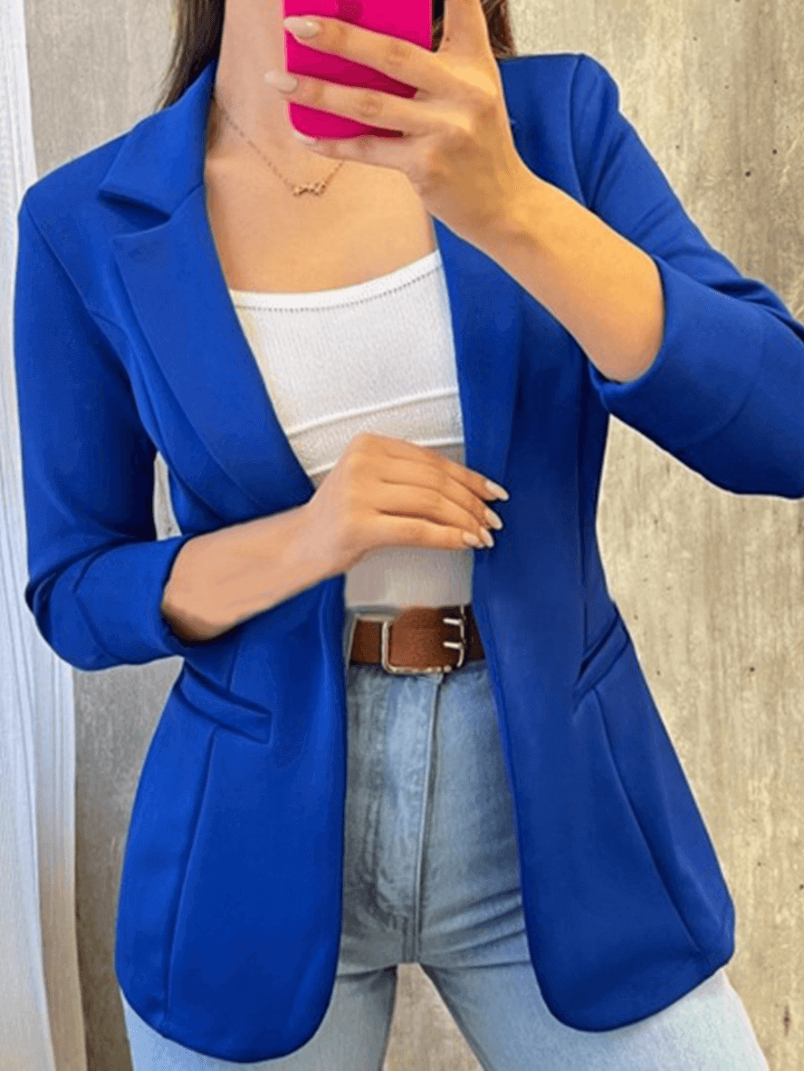 Blazer Élégant pour Femmes à Couleur Unie avec Poches, Col à Revers et Manches Longues