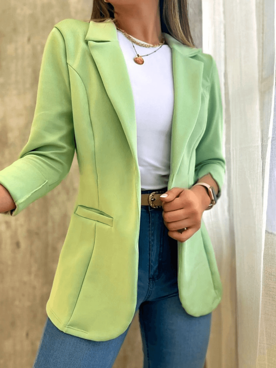 Blazer Élégant pour Femmes à Couleur Unie avec Poches, Col à Revers et Manches Longues