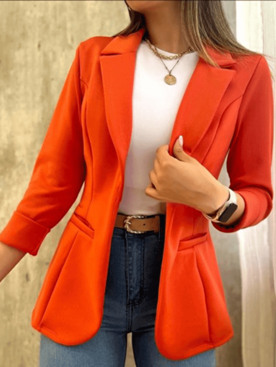 Blazer Élégant pour Femmes à Couleur Unie avec Poches, Col à Revers et Manches Longues