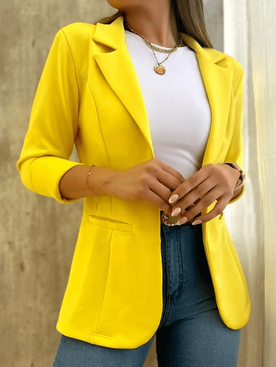 Blazer Élégant pour Femmes à Couleur Unie avec Poches, Col à Revers et Manches Longues