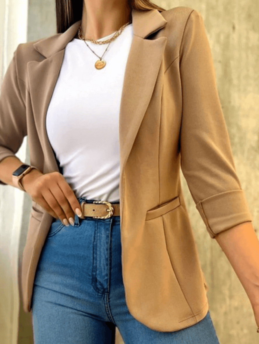 Blazer Élégant pour Femmes à Couleur Unie avec Poches, Col à Revers et Manches Longues