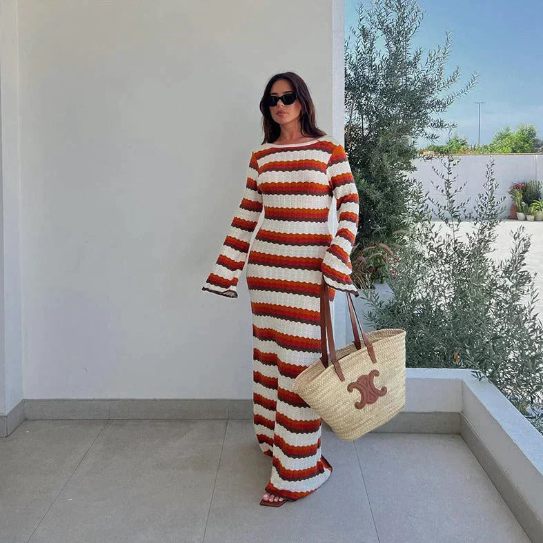 Elegant Striped Knit Maxi Dress