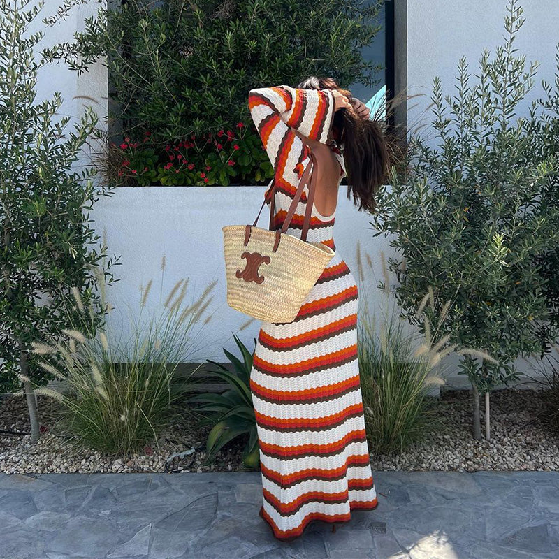 Elegant Striped Knit Maxi Dress