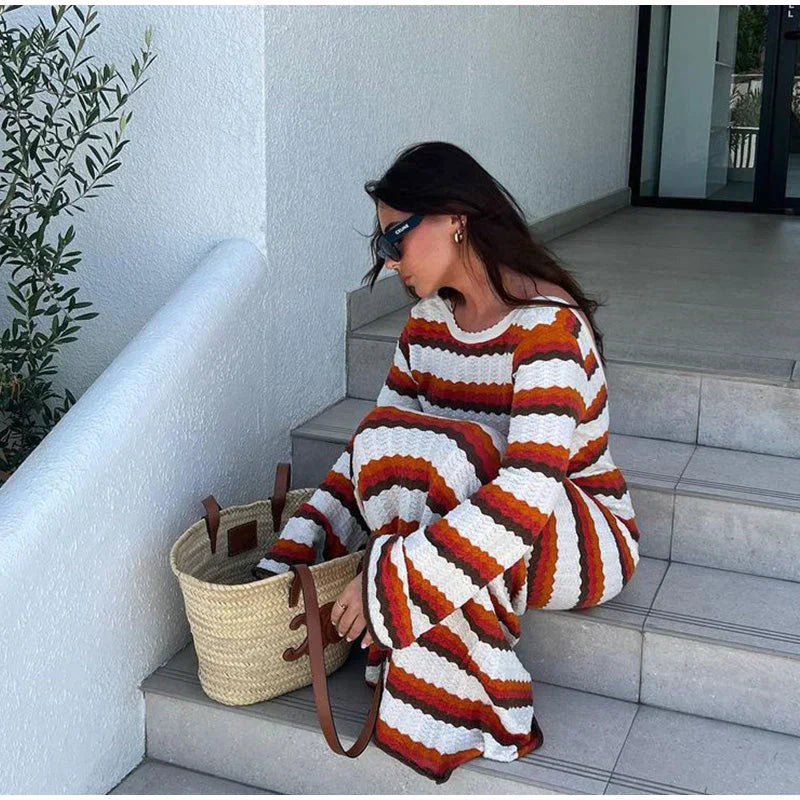 Elegant Striped Knit Maxi Dress