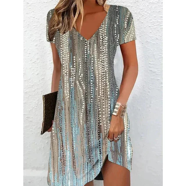 Beige Sequin Cocktail Dress