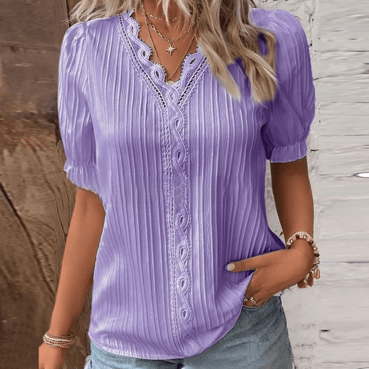 Blouse Élégante avec Dentelle et Col en V