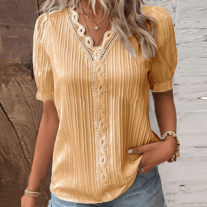 Blouse Élégante avec Dentelle et Col en V