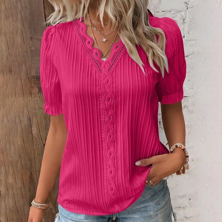 Blouse Élégante avec Dentelle et Col en V