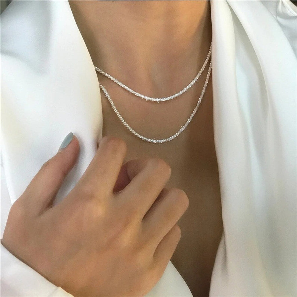 Collier Double Chaîne en Argent Céleste pour Femmes